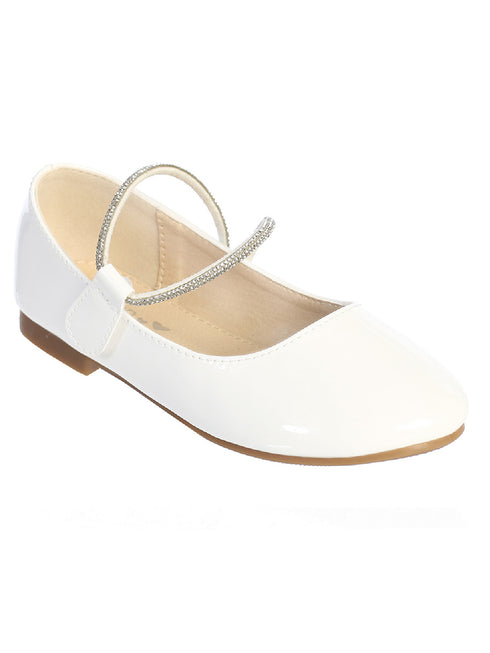 Tip Top Kids Girl White Patent Rhinestone Strap Mary Jane Flats 9 Toddler-5 Kids - SophiasStyle.com